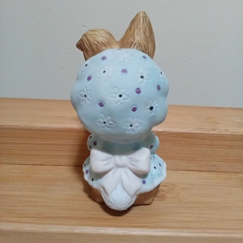 Cute Bunny Figurine in Light Blue Dress - Small Pets Decor